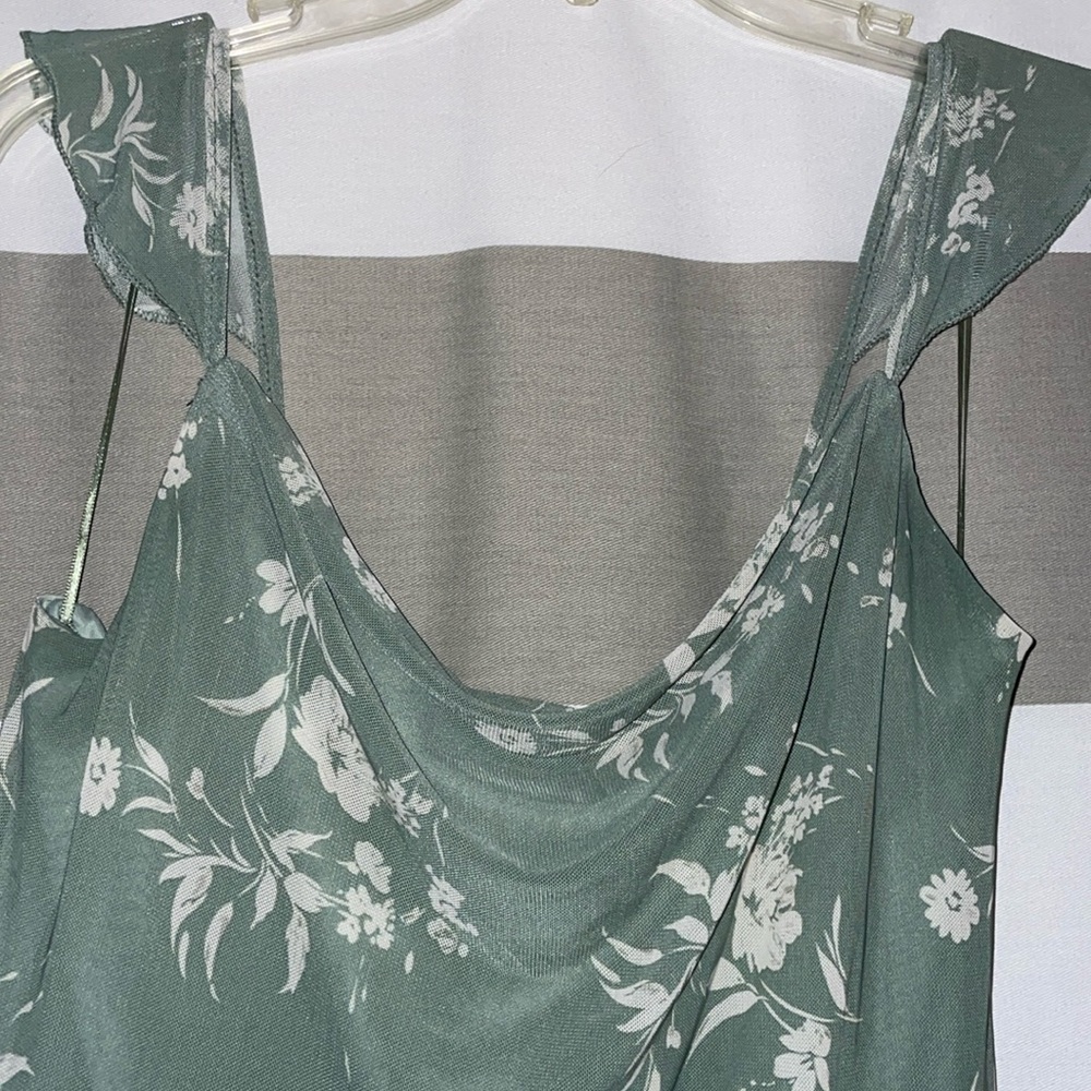 Green and white floral dress